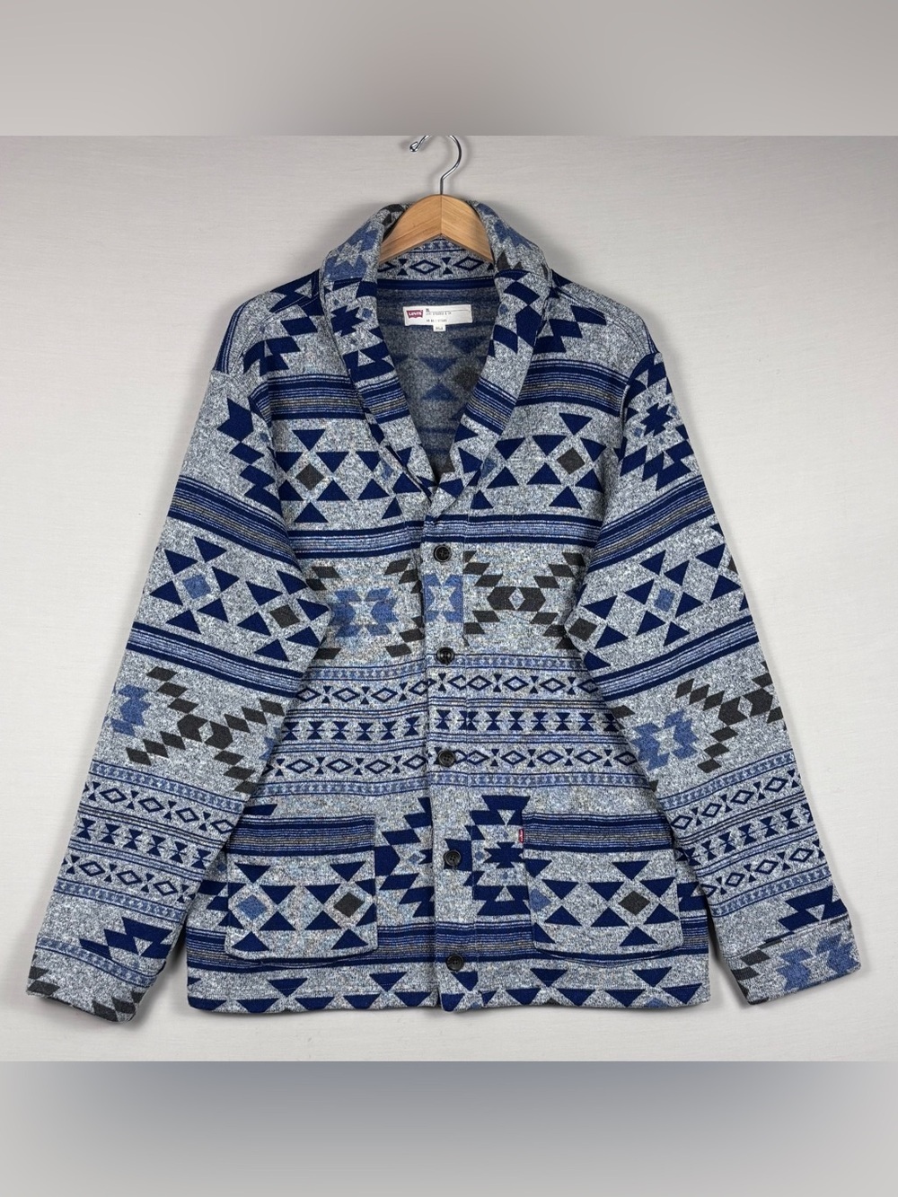 Levi’s Aztec Southwest Fleece Cardigan Jacket Gray Blue 2XL Cozy Shacket